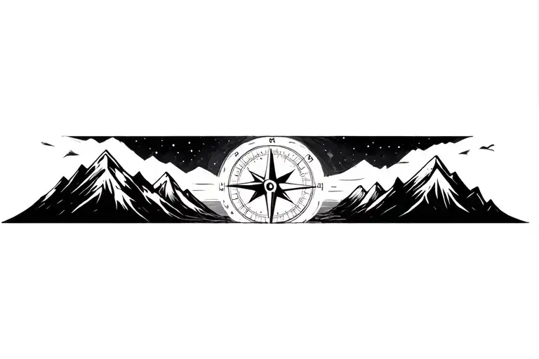 Compass Surrounded By Mountins Black And Grey