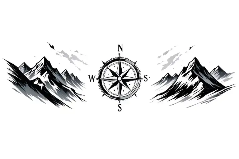 Compass Surrounded By Mountins Black And Grey