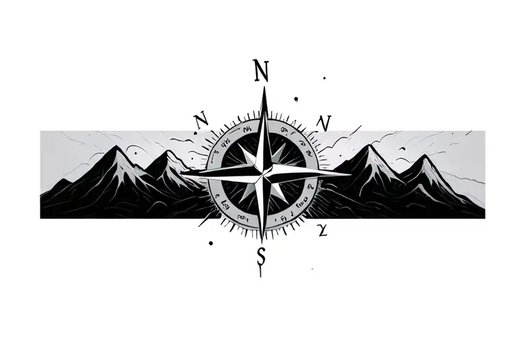 Compass Surrounded By Mountins Black And Grey