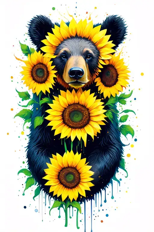 Bear And Sunflowers
