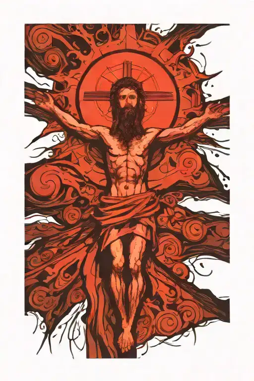 An Artistic Representation Of Jesus On The Cross With An Eclipse In The Background