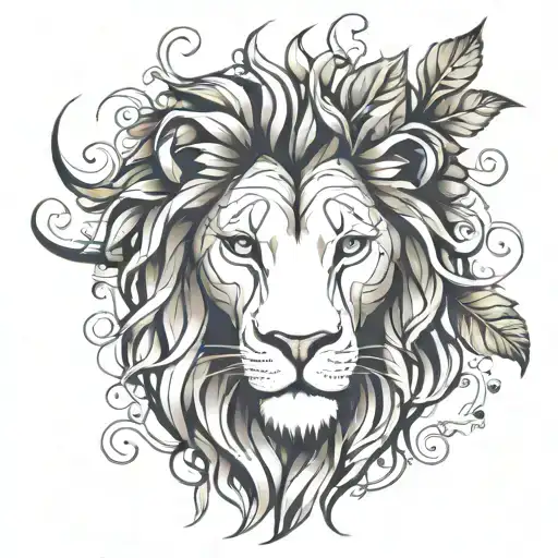 Lion Head With Vine Leaves Intertwined