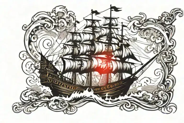 Old Pirate Ship Sailing