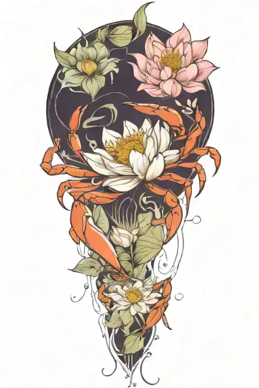 Crab And Lotus Flower Blooming