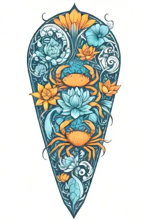 Crab And Lotus Flower Blooming