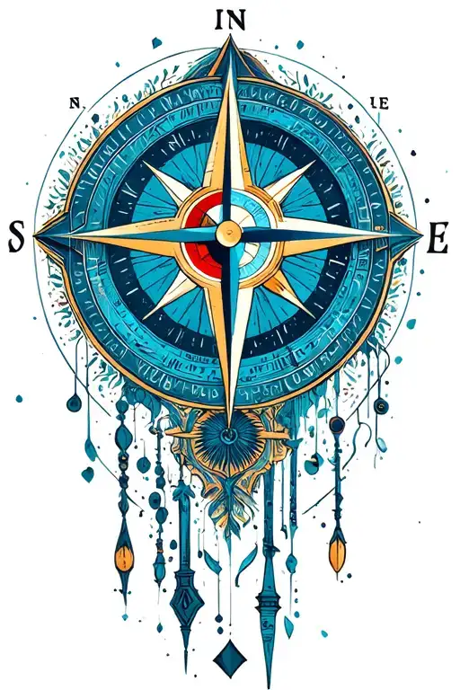 Compass Rose With Intricate Geometric Patterns