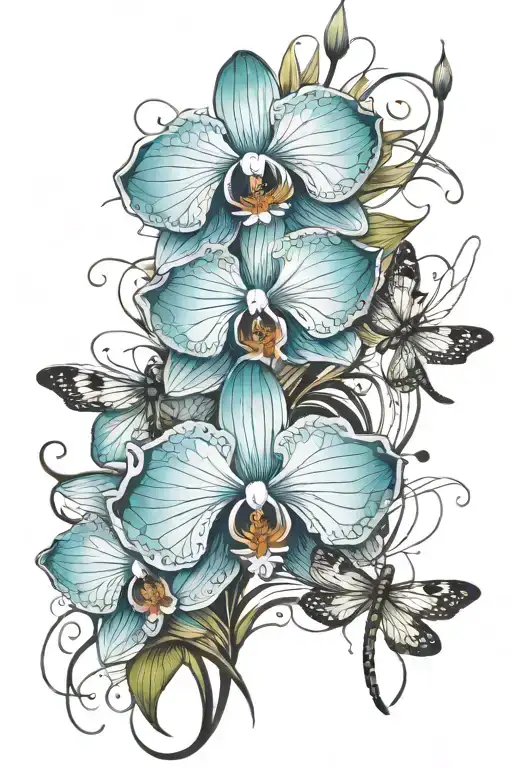 Orchid And Dragonfly