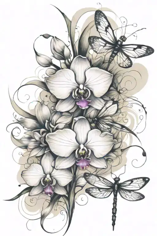 Orchid And Dragonfly