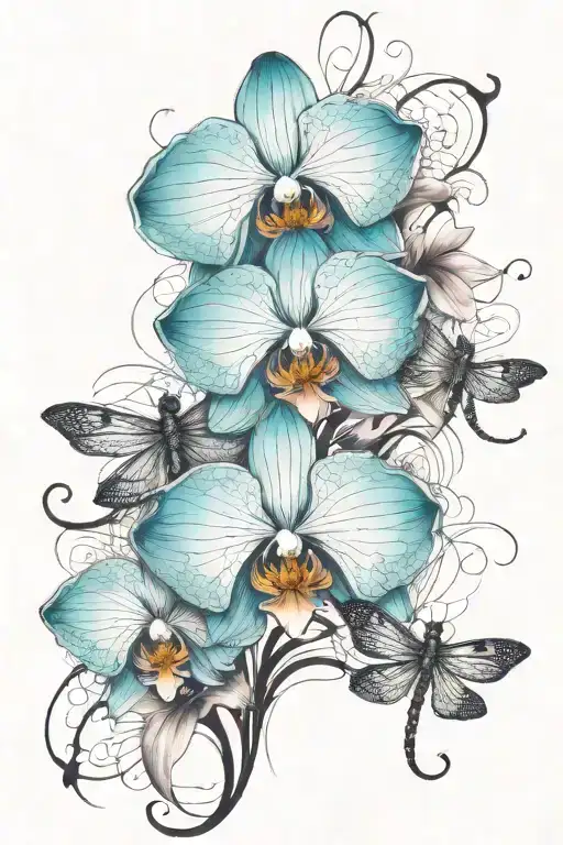 Orchid And Dragonfly