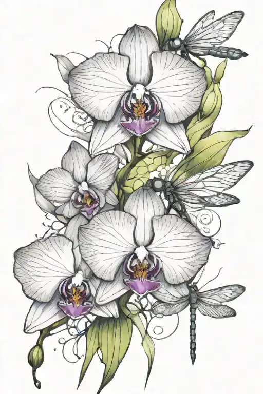 Orchid And Dragonfly