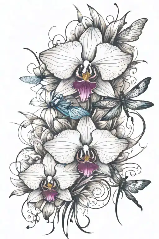 Orchid And Dragonfly