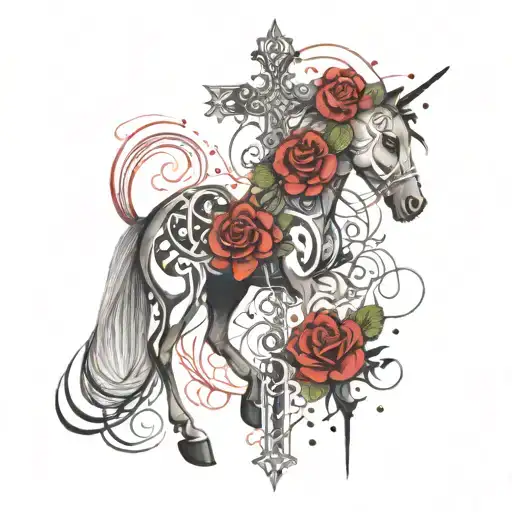 Arabian Horse Christian Cross With Roses
