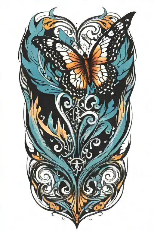Tattoo Of Butterfly With Wings On Fire