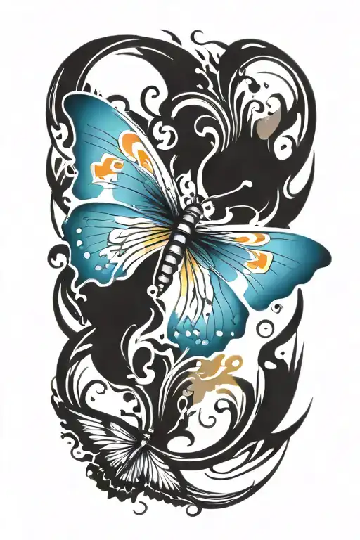 Tattoo Of Butterfly With Wings On Fire