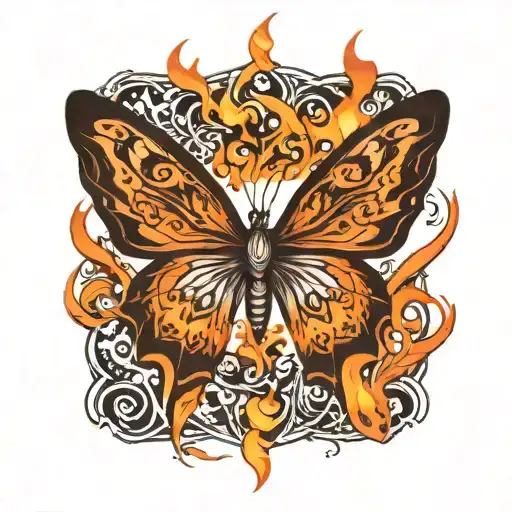 Tattoo Of Butterfly With Wings On Fire