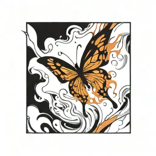 Tattoo Of Butterfly With Wings On Fire