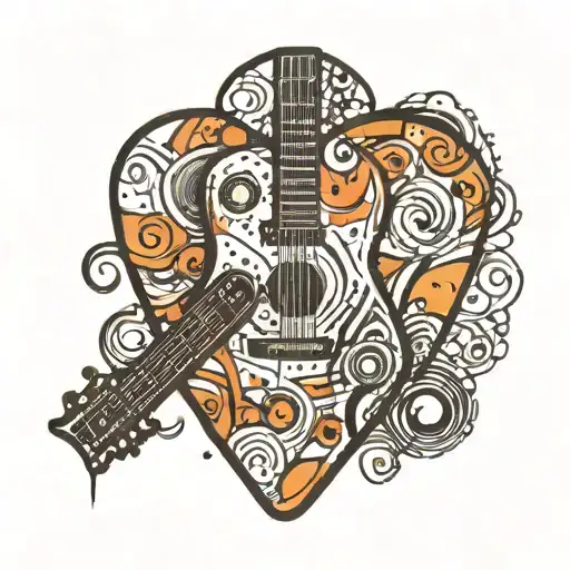 Guitar Pick With Gaming And Hiking Inside Representing