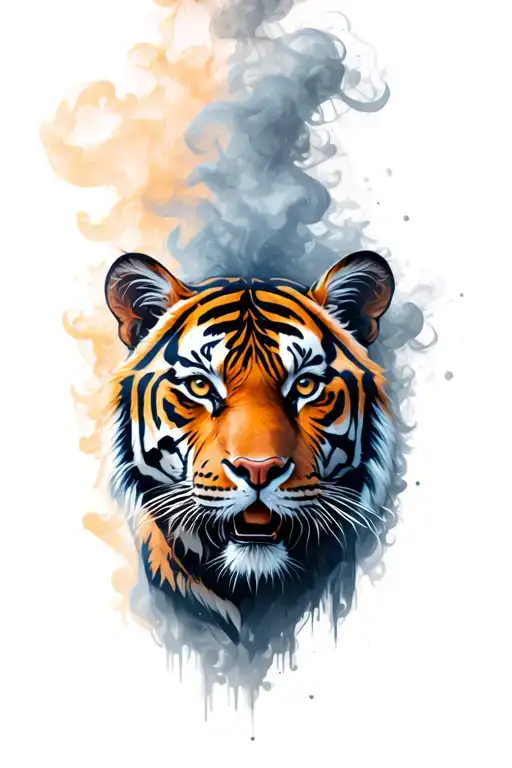 Tiger Head From Side View Surrounded By Smoke Fog