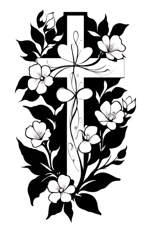 Christian Cross Wrapped In Flower Vine