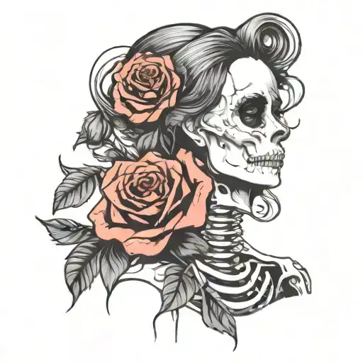 Woman And Skeleton And Roses
