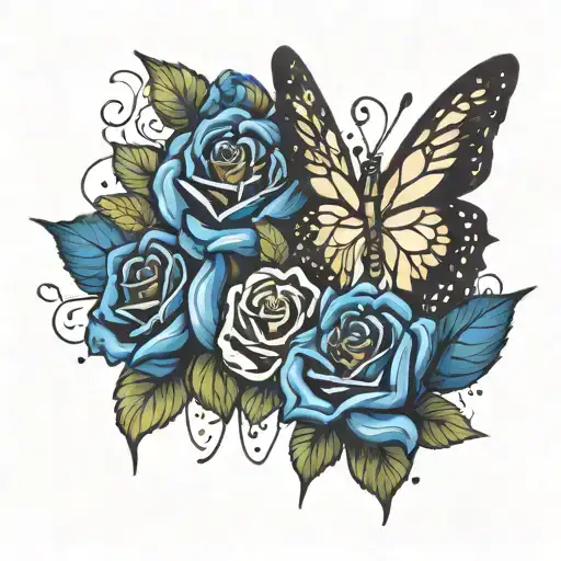Butter Fly With Rose And Name