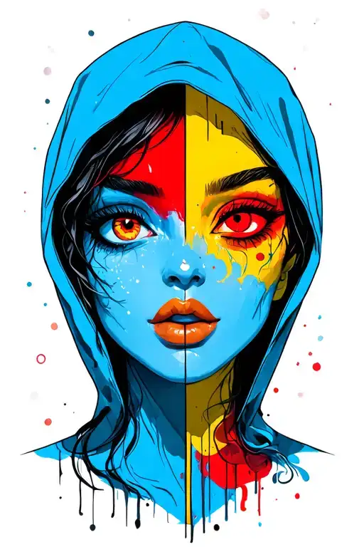 Women With Hood And Right Eye Red And Left Eye Yellow