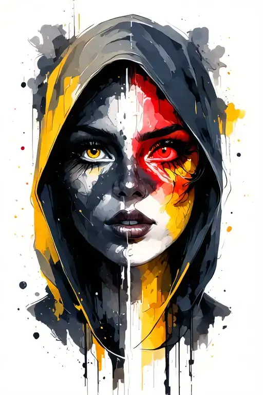 Women With Dark Hood And Right Eye Red And Left Eye Yellow