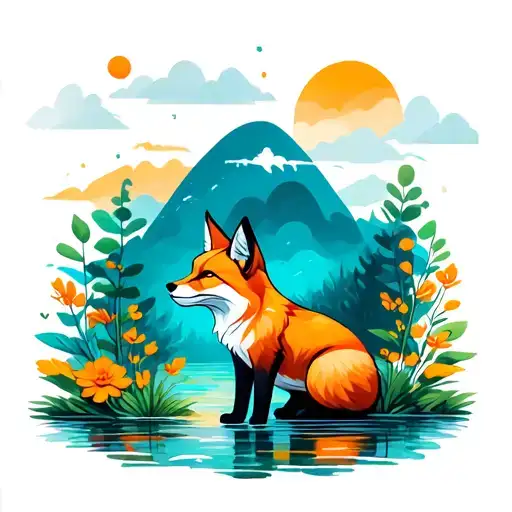 Natural Summer Scenery With Full Body Fox