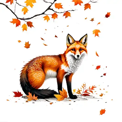 Fall Scenery With Fallen Leaves And Fox Scenery