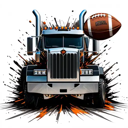 Diesel Truck With 22 On The Grill Breaking Through Football