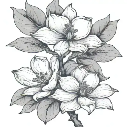 Magnolias On A Stem Bloomign Minimal