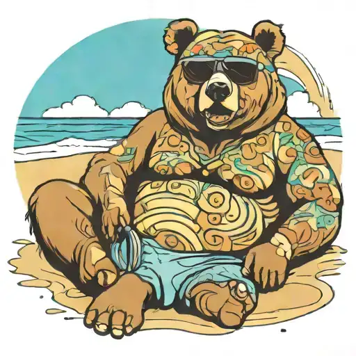 Buff Papa Bear Chilling At The Beach With Sunglasses