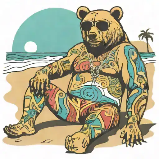 Buff Papa Bear Chilling At The Beach With Sunglasses
