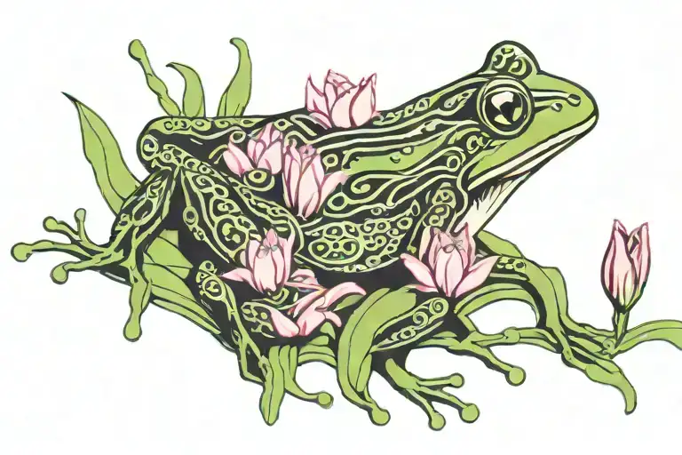 Frog With Tulips On A Lily Pad