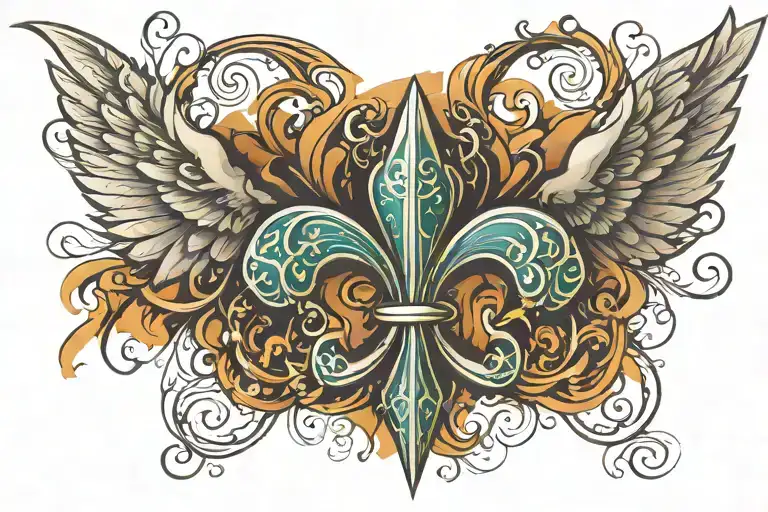 Fleur De Lis With Angel Wings Spread
