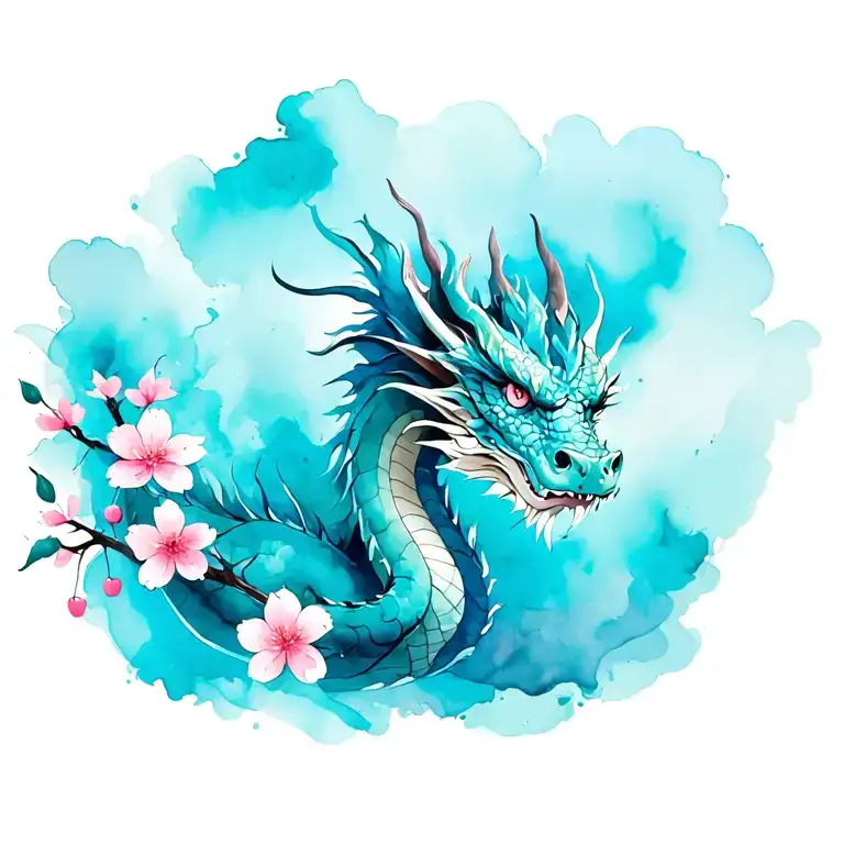 Dragon With Cherry Blossoms Watercolor With No Background