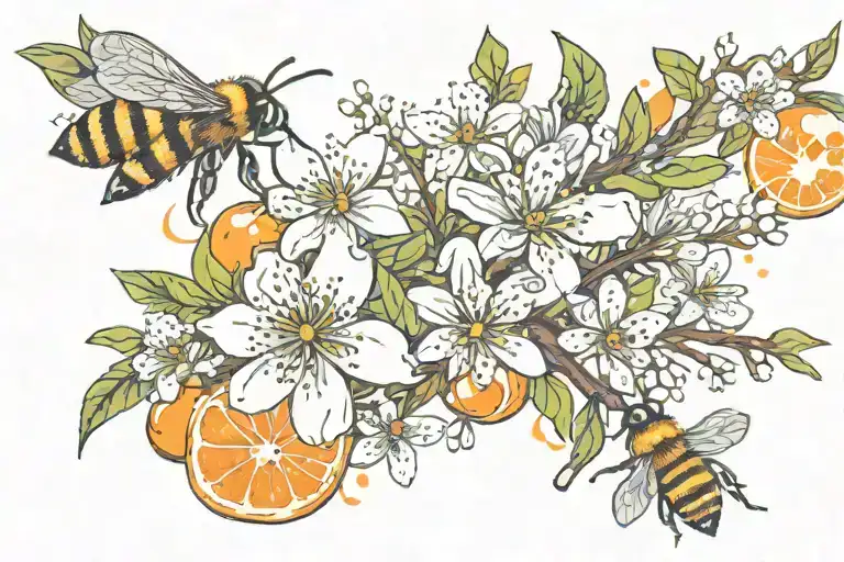 Honey Bee And Orange Blossom Branches