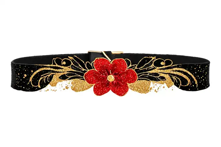 Black And Red With Gold Glitter Dainty Womens Neck Choker