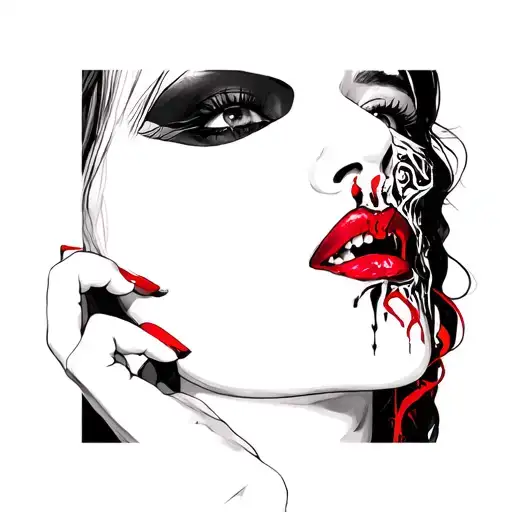 Closeup Of Beautiful Woman Removing Her Mask Showing The Devil Underneath