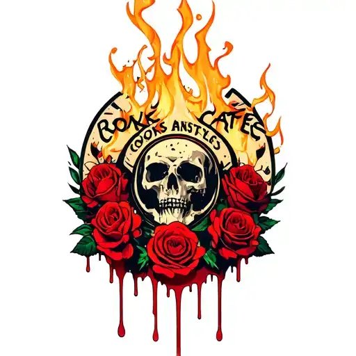 Crooks And Castles Logo Surrounded By Roses And Flowers Dripping Blood On Fire