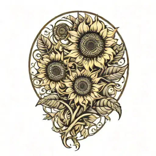 Sunflowers With Leaves And Vines Wrapped