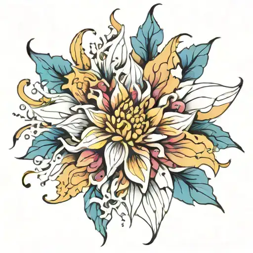 A Geometric Design Incorporating Chrysanthemum And Larkspur Petals
