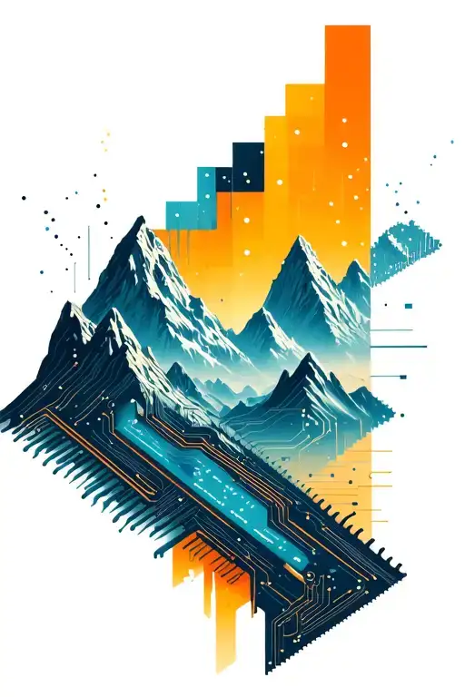 Microchip Circuit Infused In Mountains