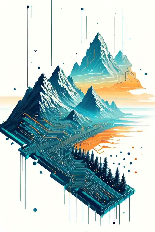 Microchip Circuit Infused In Mountains