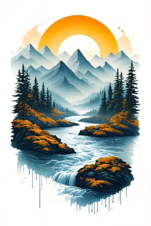 Microchip Circuit Infused In Mountains River