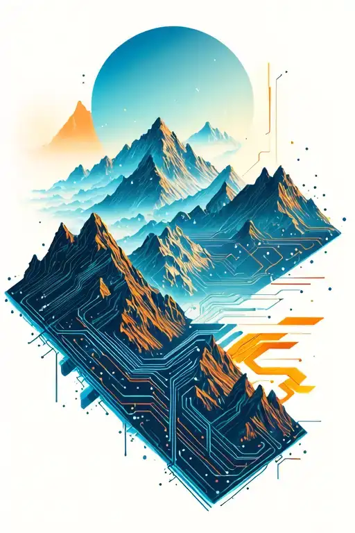 Microchip Circuit Infused In Mountains