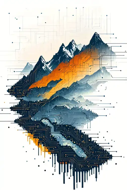 Microchip Circuit Infused In Mountains