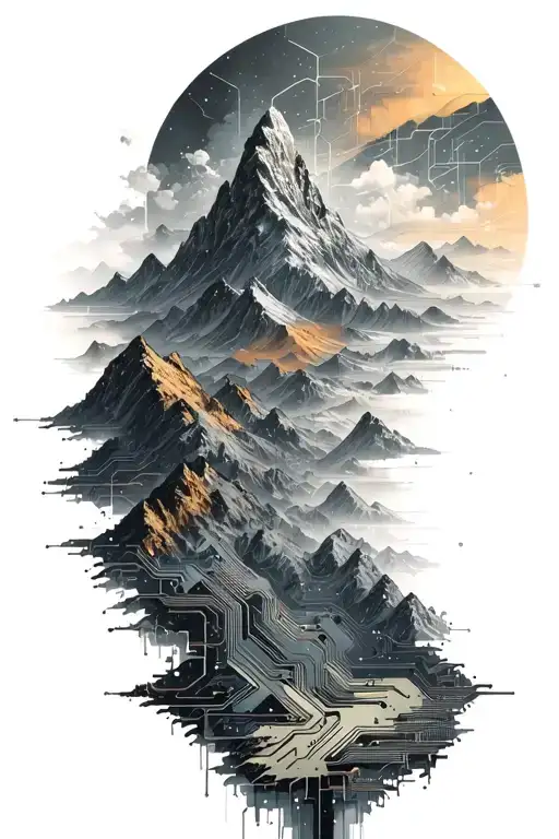 Microchip Circuit Infused In Mountains