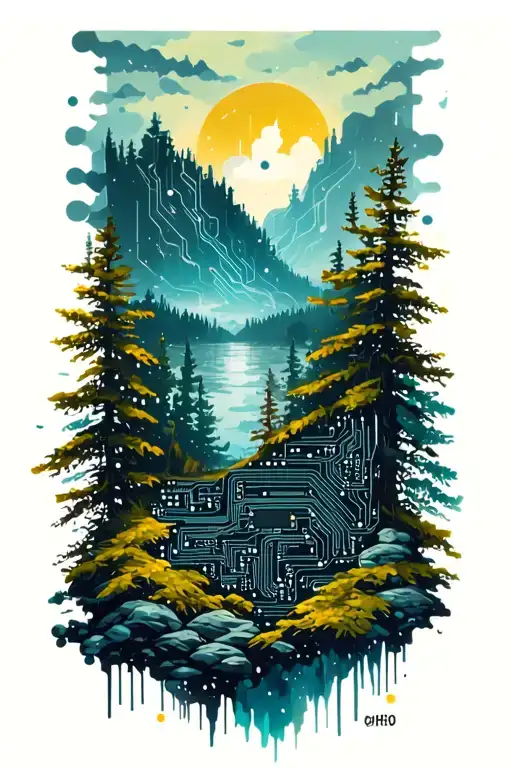 Microchip Circuit In Nature Scene