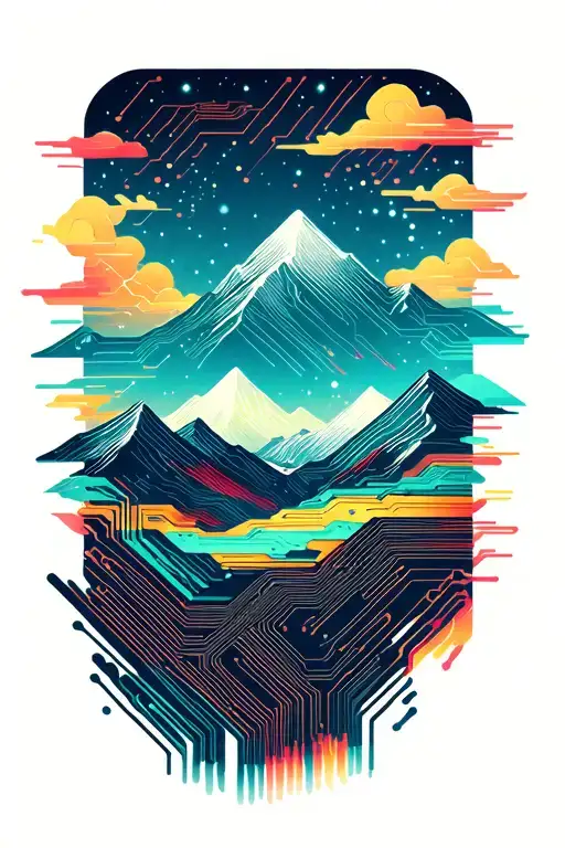 Microchip Circuit With Mountain Range
